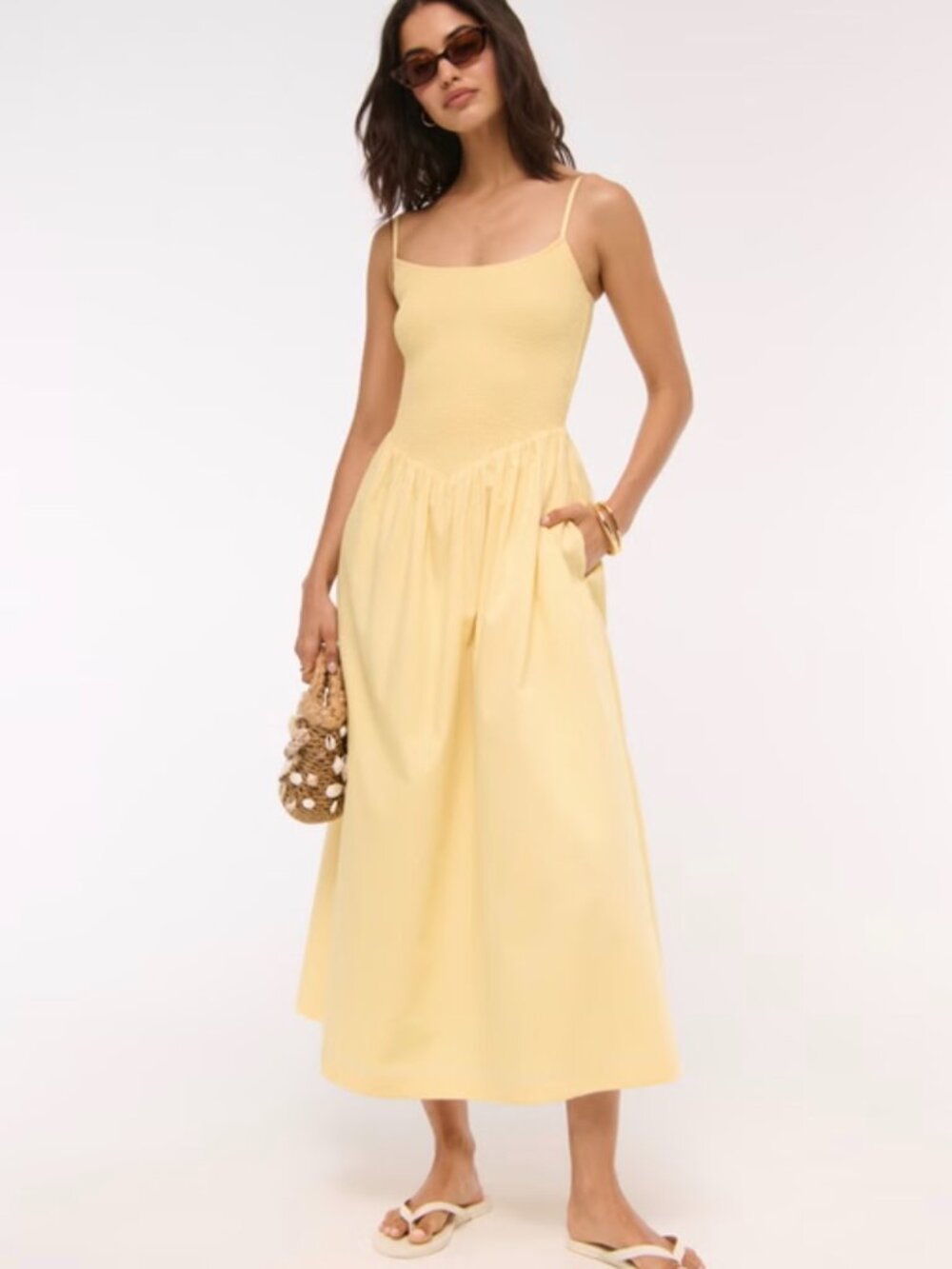 Abercrombie & Fitch Yellow Smocked Sundress with Spaghetti Straps Size L Tall